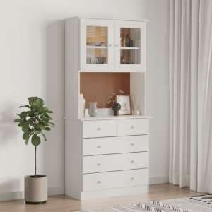 Albi Solid Pinewood Highboard With 2 Doors 5 Drawers In White - UK