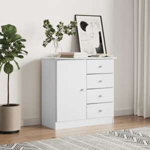 Albi Solid Pinewood Sideboard With 1 Door 4 Drawers In White - UK