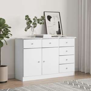 Albi Solid Pinewood Sideboard With 2 Doors 6 Drawers In White - UK