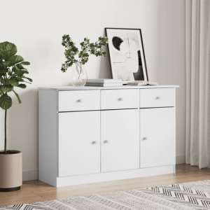 Albi Solid Pinewood Sideboard With 3 Doors 3 Drawers In White - UK