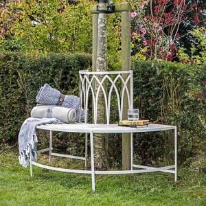 Albion Outdoor Metal Tree Seating Bench In Distressed White - UK