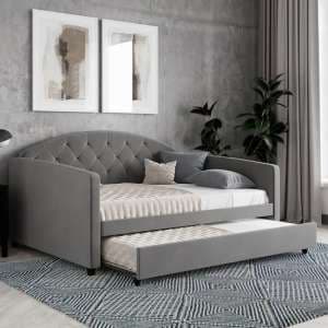 Alcoa Velvet Daybed With Guest Bed In Light Grey - UK