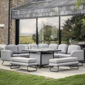 Alcona Square Garden Dining Set With Fire Pit Table In Slate