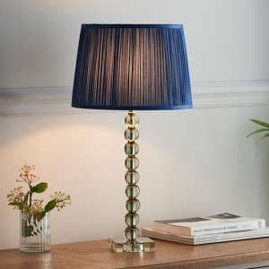 Alcoy Blue Shade Table Lamp And Grey Green Crystal Base - UK