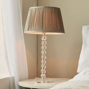 Alcoy Charcoal Shade Table Lamp With Clear Crystal Glass Base - UK