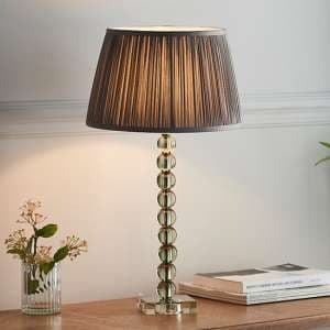 Alcoy Charcoal Shade Table Lamp With Grey Green Crystal Base - UK