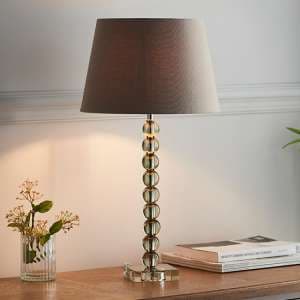 Alcoy Grey Shade Table Lamp With Grey Green Crystal Base - UK