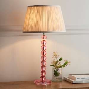 Alcoy Oyster Shade Table Lamp With Blush Tinted Crystal Base - UK
