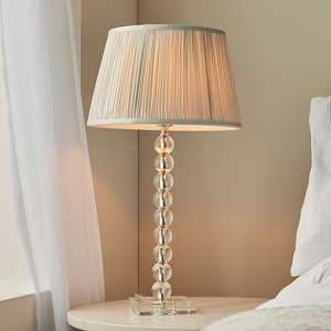 Alcoy Silver Shade Table Lamp With Clear Crystal Glass Base - UK
