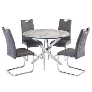 Atden Marble Dining Table In Grey With 4 Gerbit Grey Chairs - UK