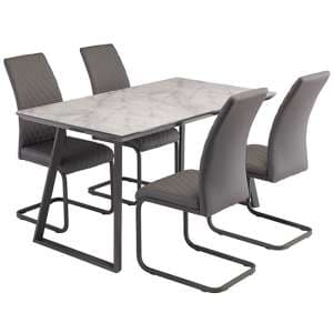 Atden Marble Dining Table In Grey With 4 Huskon Grey Chairs - UK