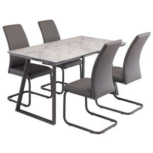 Atden Marble Dining Table In Grey With 4 Michton Grey Chairs - UK