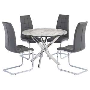 Atden Marble Dining Table In Grey With 4 Moreno Grey Chairs - UK