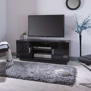 Lynton TV Stand In Black With High Gloss Fronts With 2 Doors