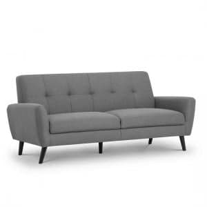 Macia Fabric 3 Seater Sofa In Mid Grey Linen With Wooden Legs - UK