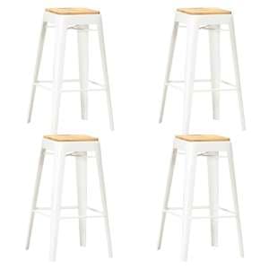 Aleen Set Of 4 Wooden Bar Stools With White Frame In Brown