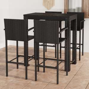 Aleka Outdoor Poly Rattan Bar Table With 4 Stools In Black