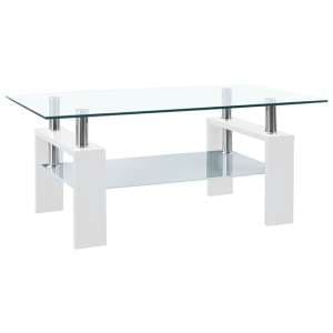 Aleron Clear Glass Coffee Table With White Wooden Legs