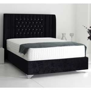 Alexandria Plush Velvet Upholstered Double Bed In Black - UK