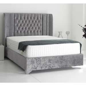 Alexandria Plush Velvet Upholstered King Size Bed In Steel - UK