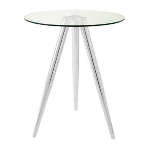 Alfratos Round Clear Glass Top Bar Table With Chrome Metal Legs - UK