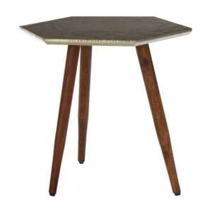 Algieba Hexagonal Wooden Side Table In Grey - UK