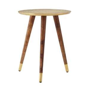 Algieba Round Wooden Side Table In Gold - UK