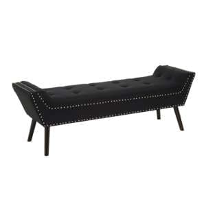 Alicia Fabric Hallway Seating Bench In Black With Wooden Legs - UK