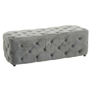 Alicia Velvet Hallway Seating Bench In Grey With Wooden Feets - UK