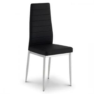 Gaiana Dining Chair In Black Faux Leather With Chrome Legs
