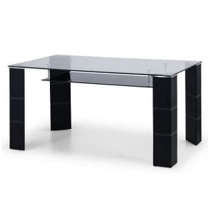 Gaiana Glass Dining Table In Clear And Black Glass Undershelf - UK