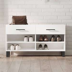 Alivia High Gloss Shoe Storage Bench With 2 Drawers In White - UK