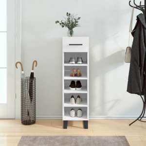 Alivia High Gloss Shoe Storage Cabinet With 2 Drawers In White