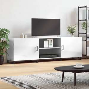 Alivia High Gloss TV Stand With 2 Doors In White - UK