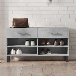 Alivia Shoe Storage Bench With 2 Drawers In Concrete Effect - UK