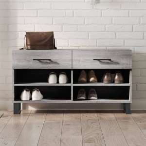 Alivia Shoe Storage Bench With 2 Drawers In Grey Sonoma Oak - UK