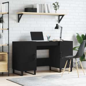 Alivia Wooden Computer Desk With 2 Doors In Black