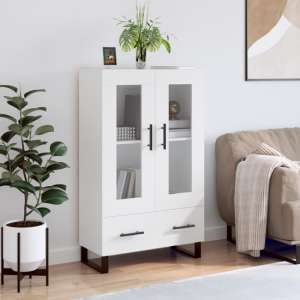 Alivia Wooden Display Cabinet With 2 Doors 1 Drawer In White - UK