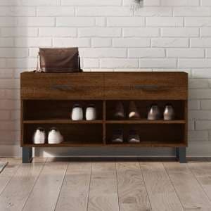 Alivia Wooden Shoe Storage Bench With 2 Drawers In Brown Oak - UK