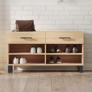 Alivia Wooden Shoe Storage Bench With 2 Drawers In Sonoma Oak - UK