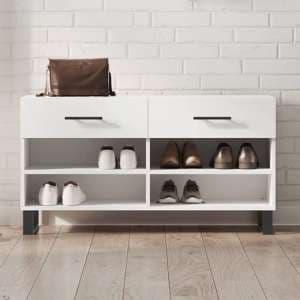 Alivia Wooden Shoe Storage Bench With 2 Drawers In White - UK