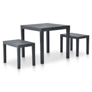 Aliza Plastic Garden Dining Table With 2 Benches In Anthracite