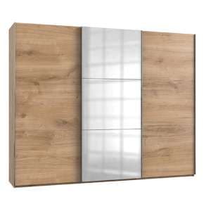 Alkesia Mirrored Sliding 3 Doors Wardrobe In Planked Oak