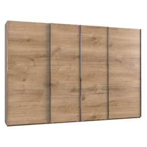 Alkesia Wooden Sliding 4 Doors Wide Wardrobe In Planked Oak