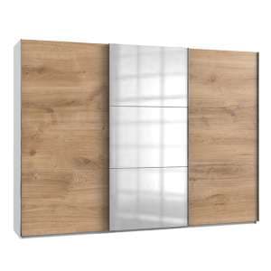 Alkesu Mirrored Sliding 3 Door Wardrobe In Planked Oak White