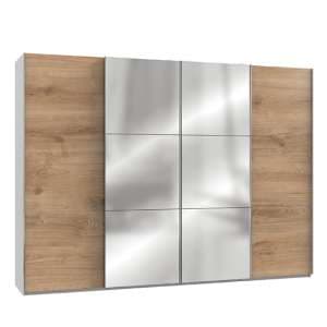 Alkesu Mirrored Sliding 4 Doors Wardrobe In Planked Oak White