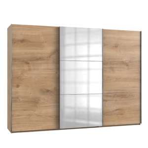 Alkesu Mirrored Sliding Door Wardrobe In Planked Oak With 3 Door