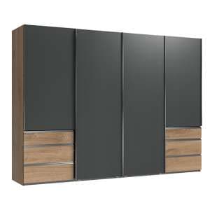 Alkesu Sliding Wardrobe In Graphite And Planked Oak With 4 Doors