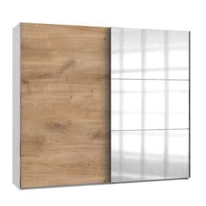 Alkesu Wide Mirrored Sliding Door Wardrobe In Planked Oak White