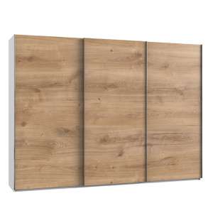 Alkesu Wooden Sliding 3 Doors Wardrobe In Planked Oak And White